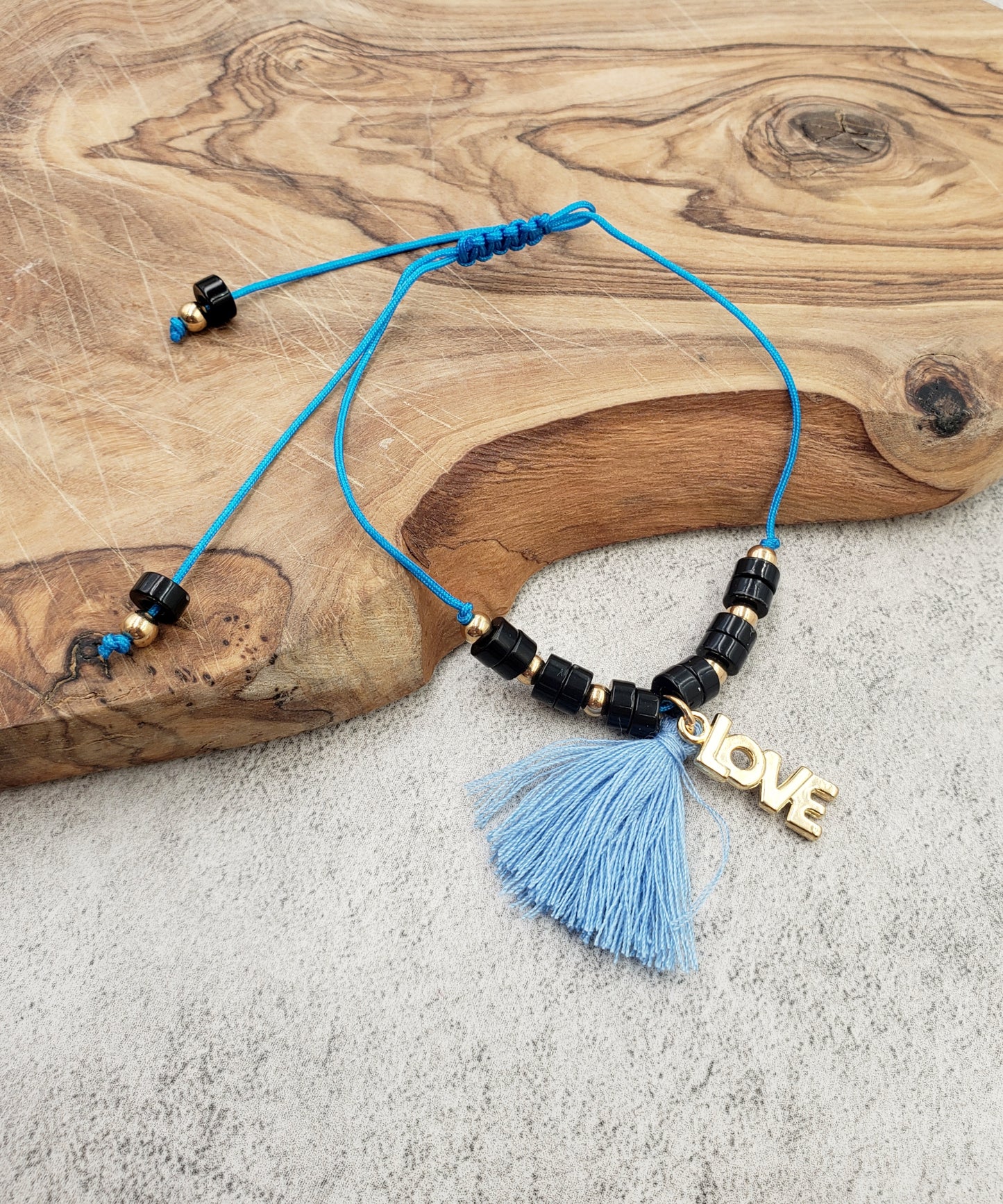 Love Thread with Bead Anklet Blue