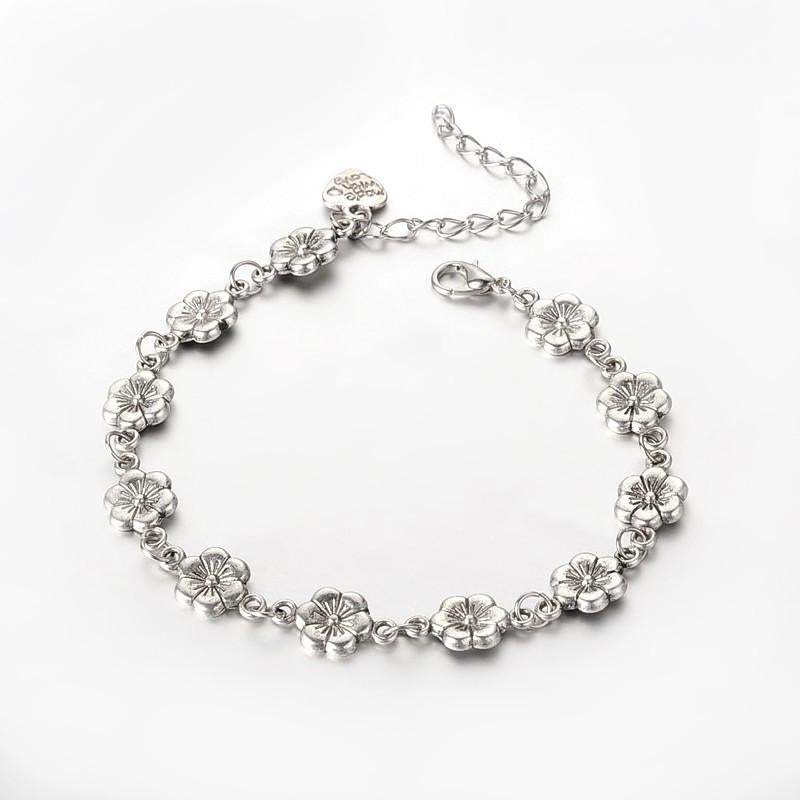 BESHEEK Flower Silvertone Artisan Chain Anklet with Extension | Handmade Hypoallergenic Beach Gala Wedding Style Jewelry