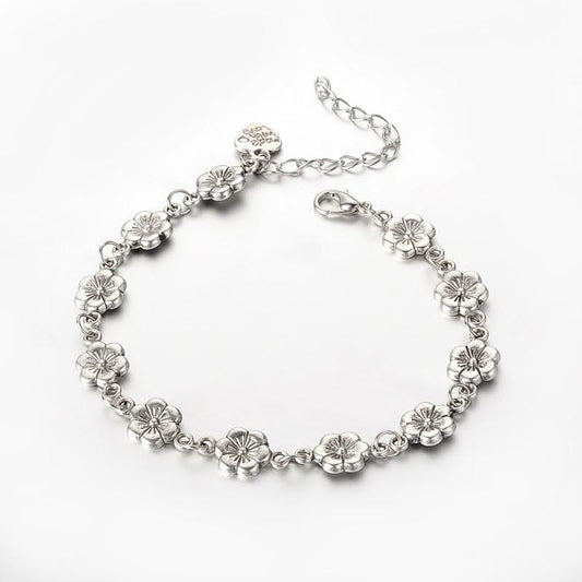BESHEEK Flower Silvertone Artisan Chain Anklet with Extension | Handmade Hypoallergenic Beach Gala Wedding Style Jewelry