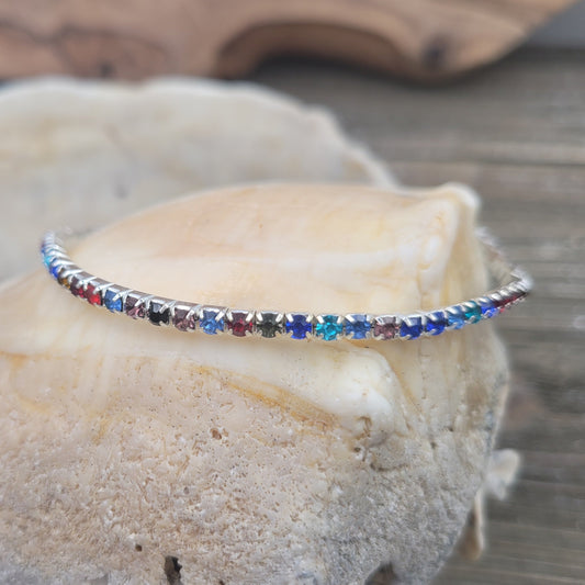 BESHEEK Rhinestone RAINBOW Crystal Pave Artisan Stretch Anklet | Handmade Hypoallergenic Beach Gala Wedding Style Jewelry