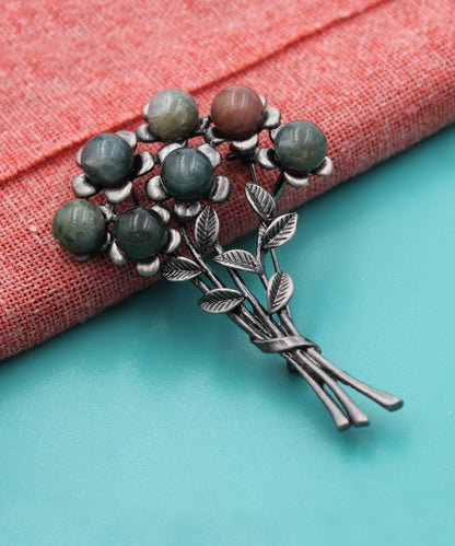 BESHEEK | Burnished Multi Colored Agate Bouquet Brooch