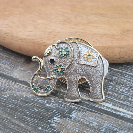 BESHEEK Goldtone Tan Elephant Magnetic Professional Artisan Brooch Pin | Handmade Hypoallergenic Office, Suit, Networking Style Jewelr