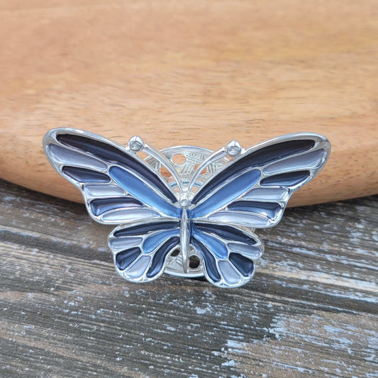 BESHEEK Silvertone Blue Butterfly Magnetic Professional Artisan Brooch Pin | Handmade Hypoallergenic Office, Suit, Networking Style Jewelry