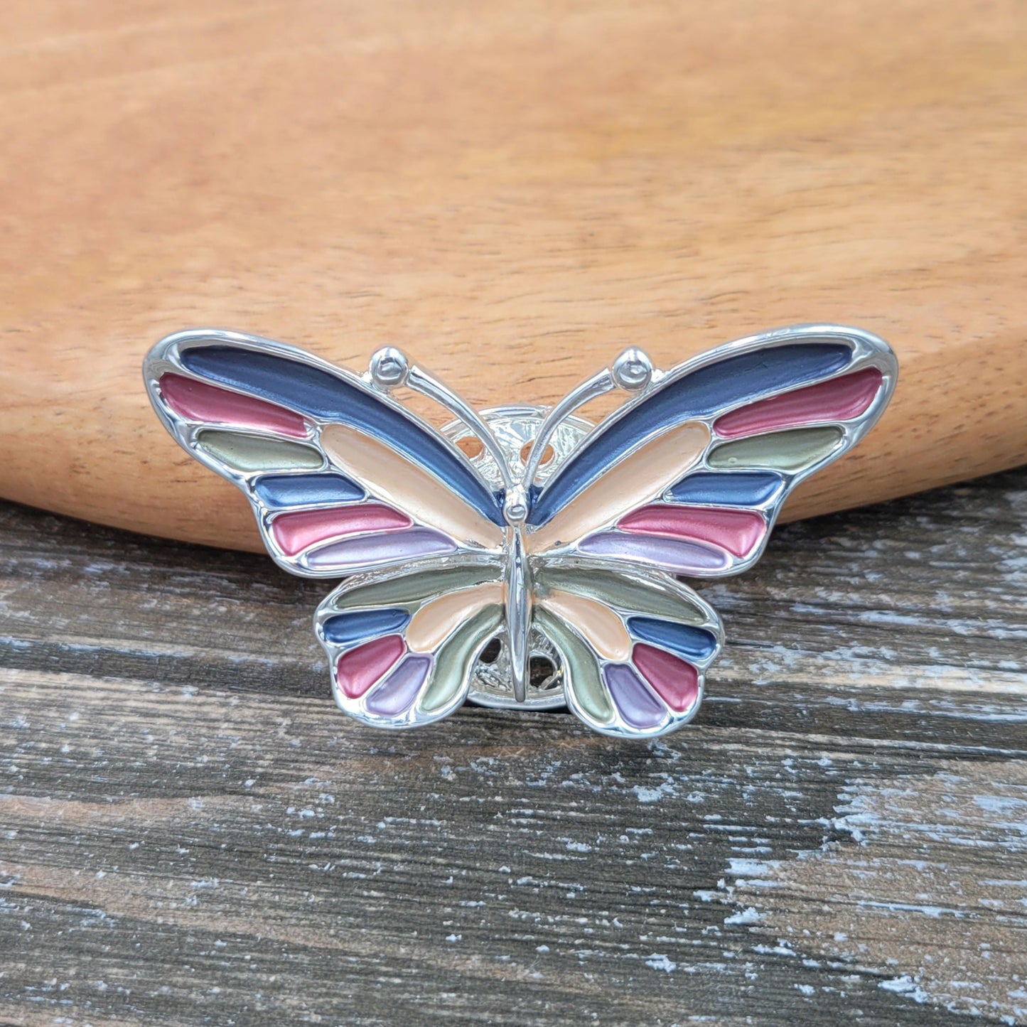 BESHEEK Silvertone Multi-color Butterfly Magnetic Professional Artisan Brooch Pin | Handmade Hypoallergenic Office, Suit, Networking Style Jewelry