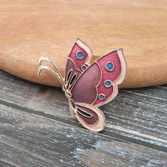 BESHEEK Goldtone Pink Butterfly Magnetic Professional Artisan Brooch Pin | Handmade Hypoallergenic Office, Suit, Networking Style Jewelry