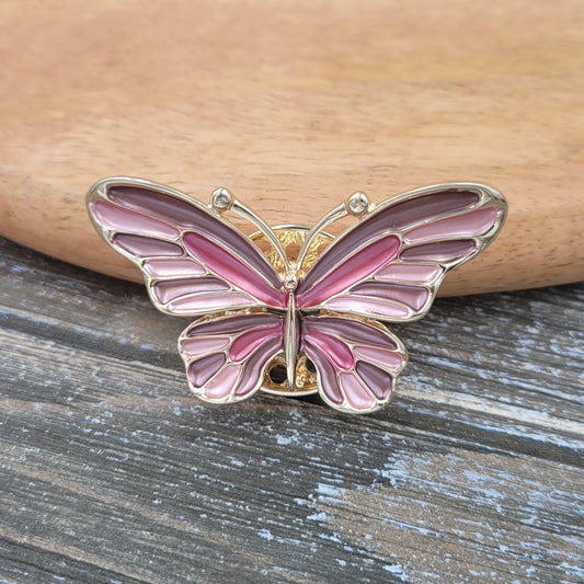 BESHEEK Goldtone Pink Pastel Butterfly Magnetic Professional Artisan Brooch Pin | Handmade Hypoallergenic Office, Suit, Networking Style Jewelry
