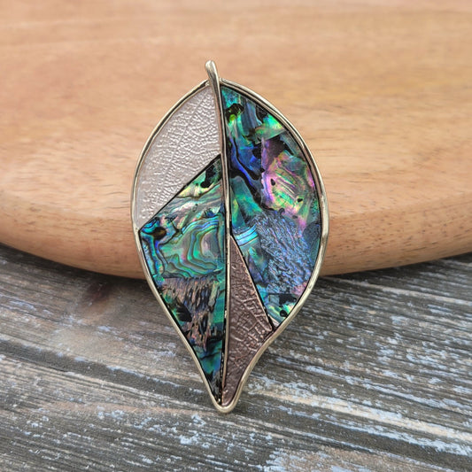BESHEEK Goldtone Abalone Leaf Magnetic Professional Artisan Brooch Pin | Handmade Hypoallergenic Office, Suit, Networking Style Jewelry
