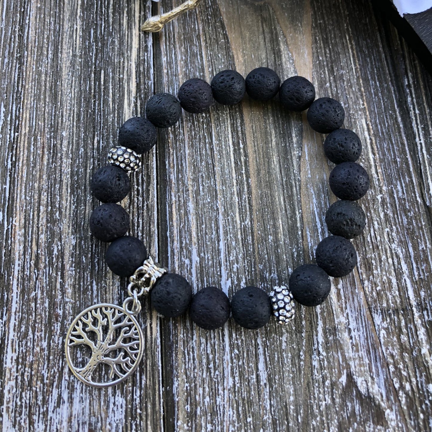 BESHEEK Black Lava Bead and Tree of Life Stretch Bracelet| Handmade Hypoallergenic Boho Beach Gala Wedding Style Jewelry