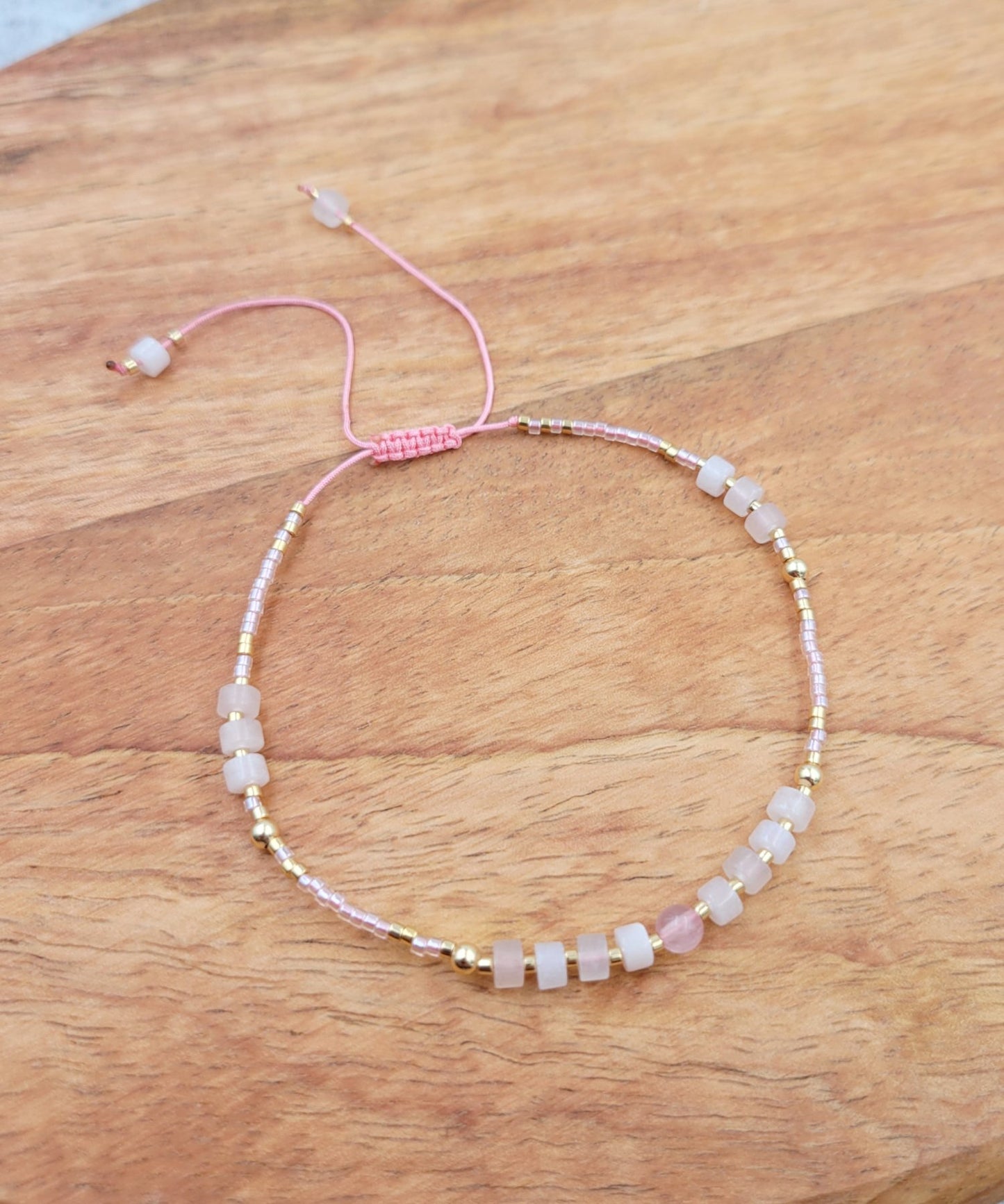 BESHEEK Adjustable Nylon Thread Braided Rose Quartz Beads Bracelets| Handmade Hypoallergenic Boho Beach Gala Wedding Style Jewelry