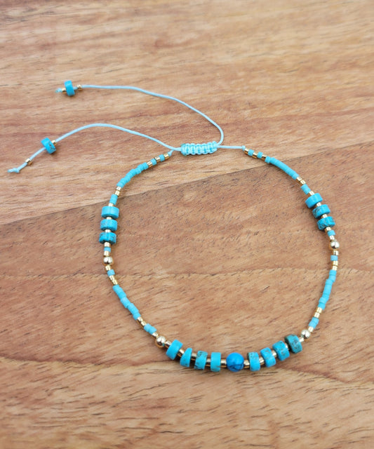BESHEEK Adjustable Nylon Thread Braided Blue Tuquoise Beads Bracelets| Handmade Hypoallergenic Boho Beach Gala Wedding Style Jewelry
