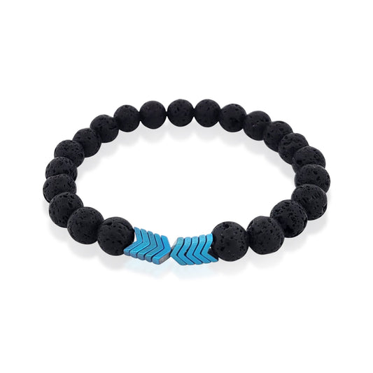BESHEEK Natural Lava Rock & Blue Hematite Arrow Stretch Beaded Bracelet| Handmade Hypoallergenic Boho Beach Gala Wedding Style Jewelry