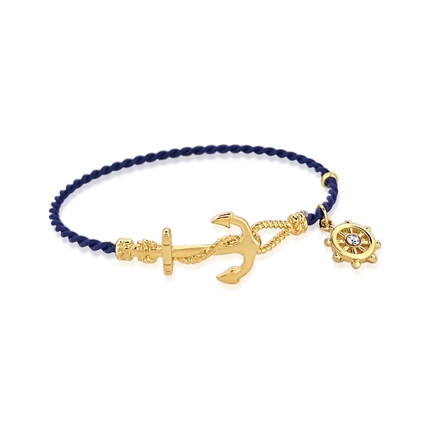 BESHEEK Goldtone and Blue Anchor and Hook Clasp Bracelet| Handmade Hypoallergenic Boho Beach Gala Wedding Style Jewelry