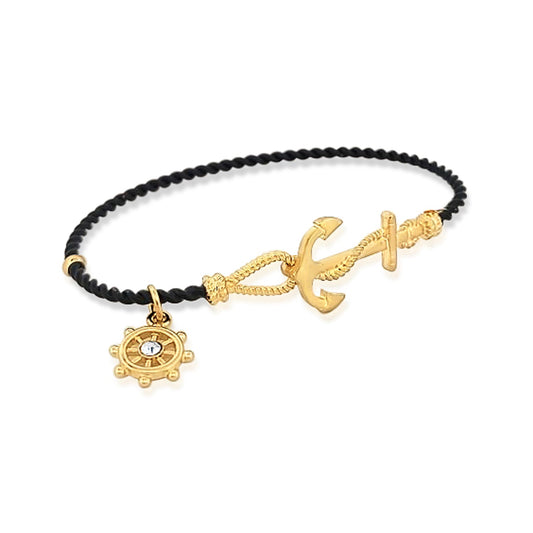 BESHEEK Goldtone and Black Anchor and Hook Clasp Bracelet| Handmade Hypoallergenic Boho Beach Gala Wedding Style Jewelry