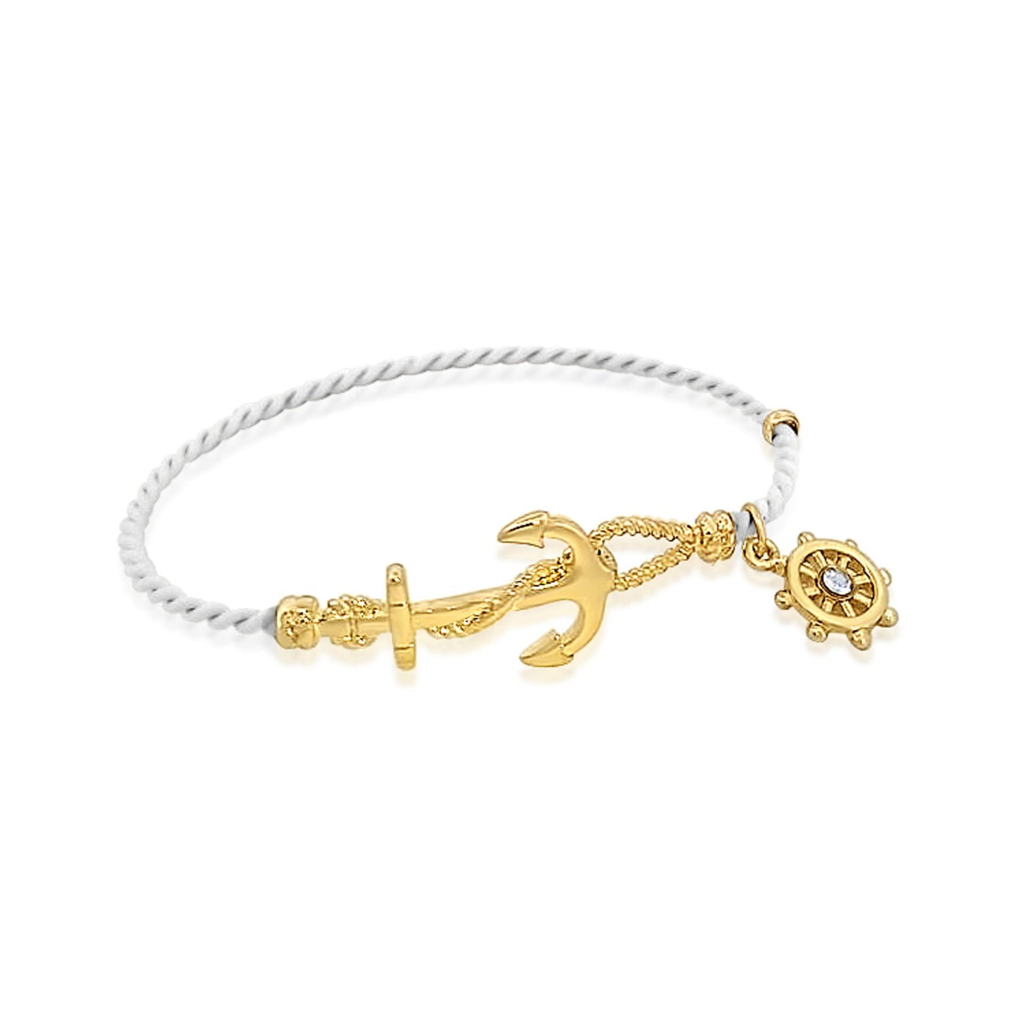 BESHEEK Goldtone and White Anchor and Hook Clasp Bracelet| Handmade Hypoallergenic Boho Beach Gala Wedding Style Jewelry