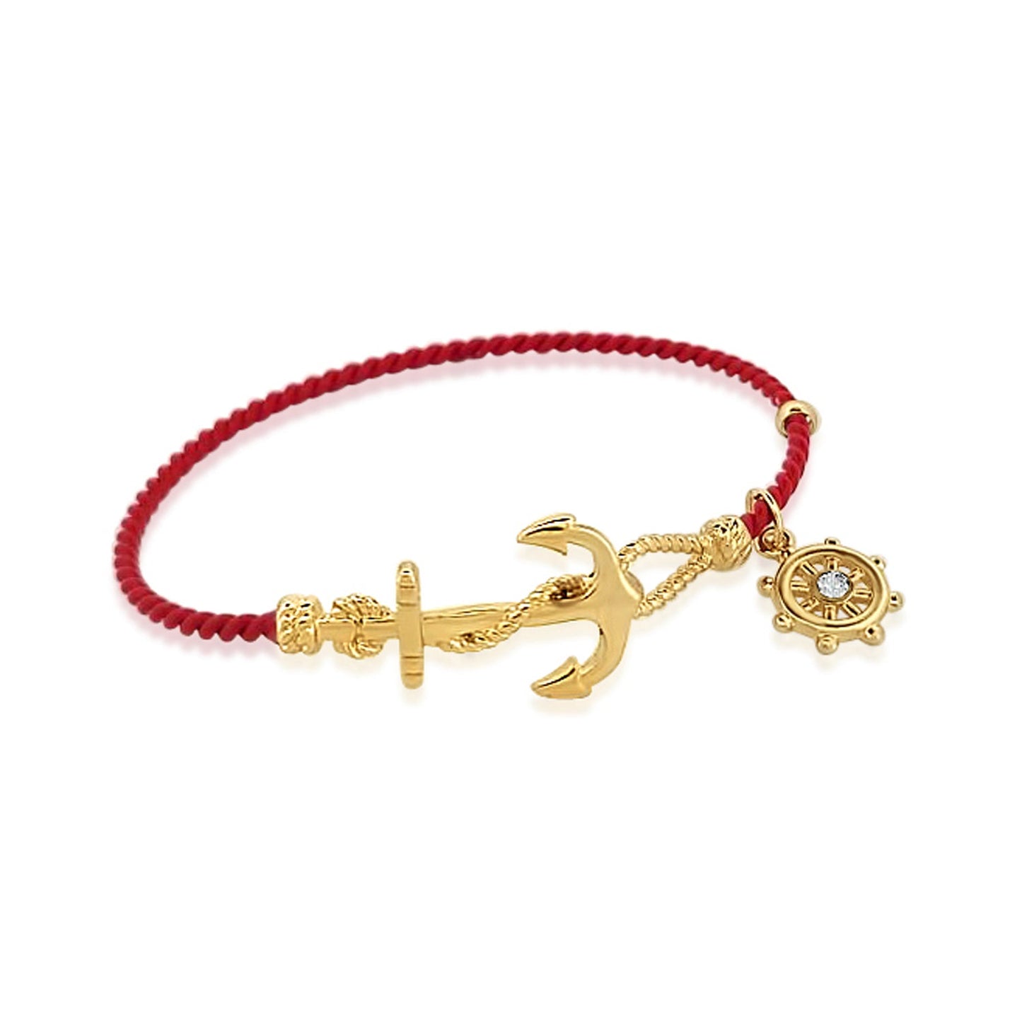 BESHEEK Goldtone and Red Anchor and Hook Clasp Bracelet| Handmade Hypoallergenic Boho Beach Gala Wedding Style Jewelry