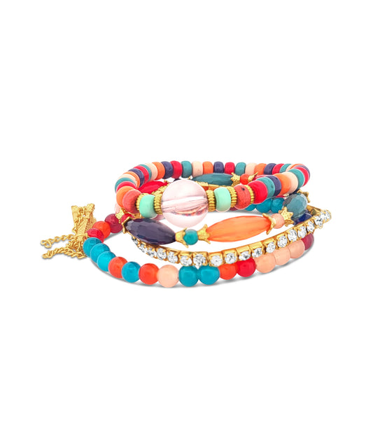 Multicolor Acrylic and Rhinestone Eiffel Tower Beaded Stretch Stackable Bracelets