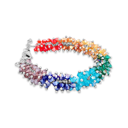 Handmade Rainbow Crystal Glass Cluster Bracelet
