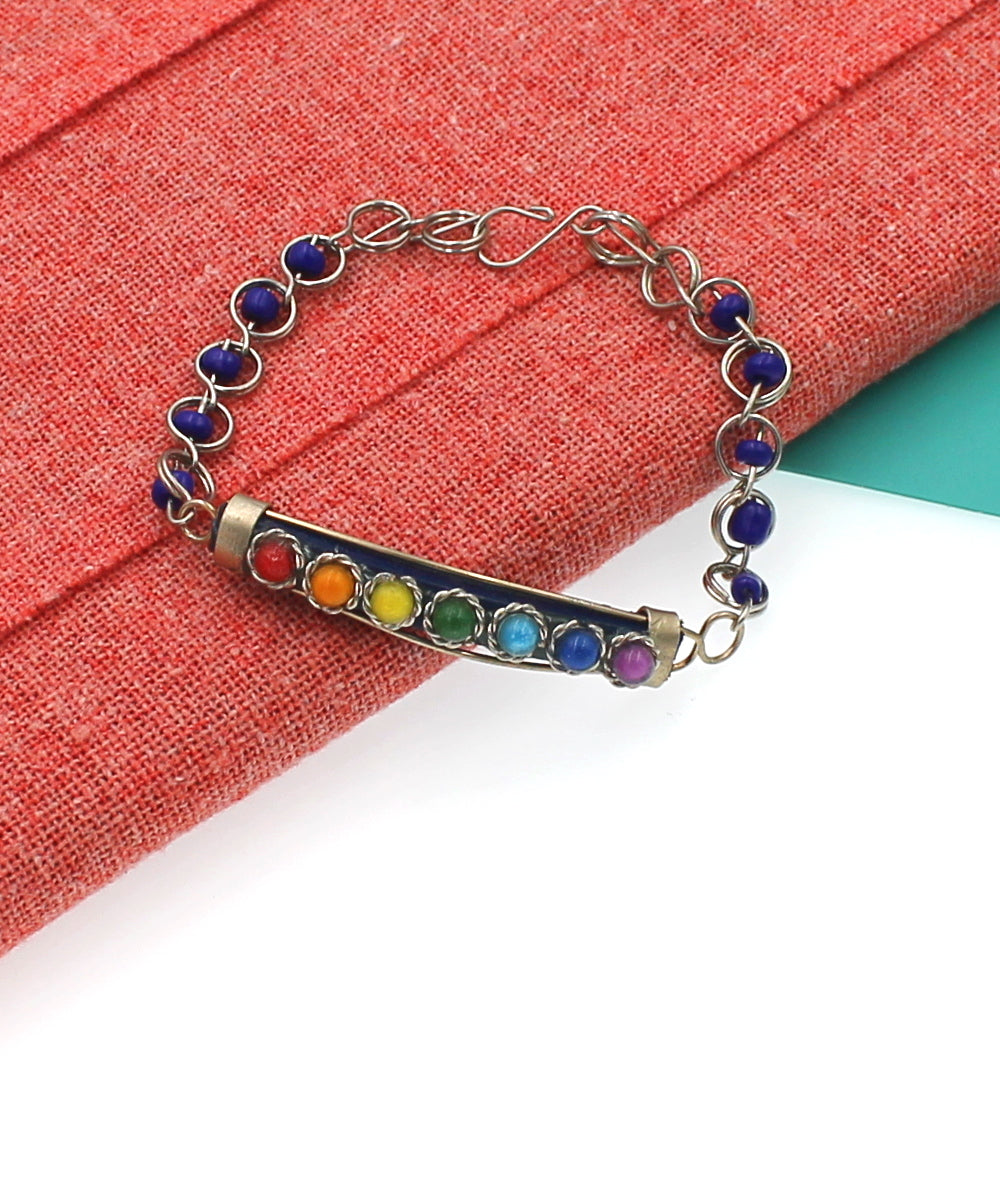 BESHEEK Royal Blue Chakra gem Leather Link Bracelet| Handmade Hypoallergenic Boho Beach Gala Wedding Style Jewelry