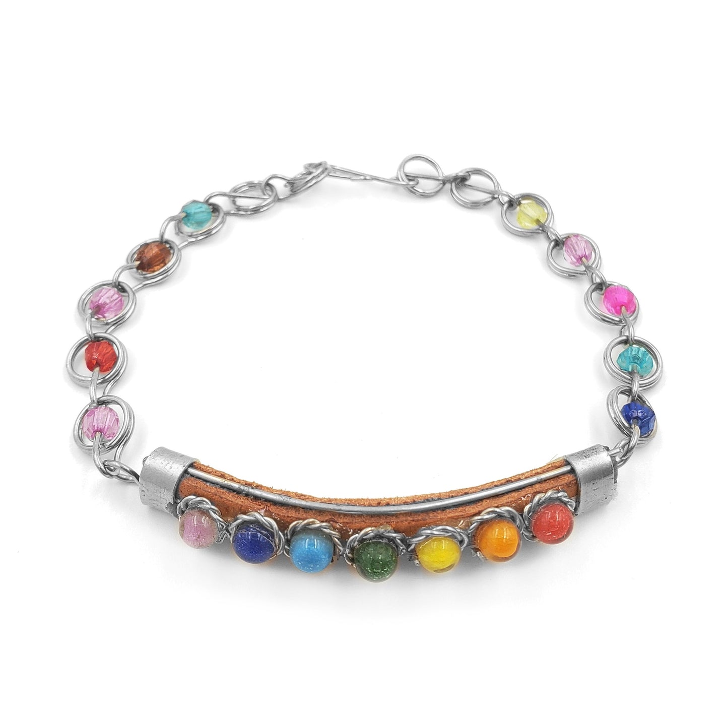 BESHEEK Silvertone and Pink Chakra Crystal gem Bracelet| Handmade Hypoallergenic Boho Beach Gala Wedding Style Jewelry