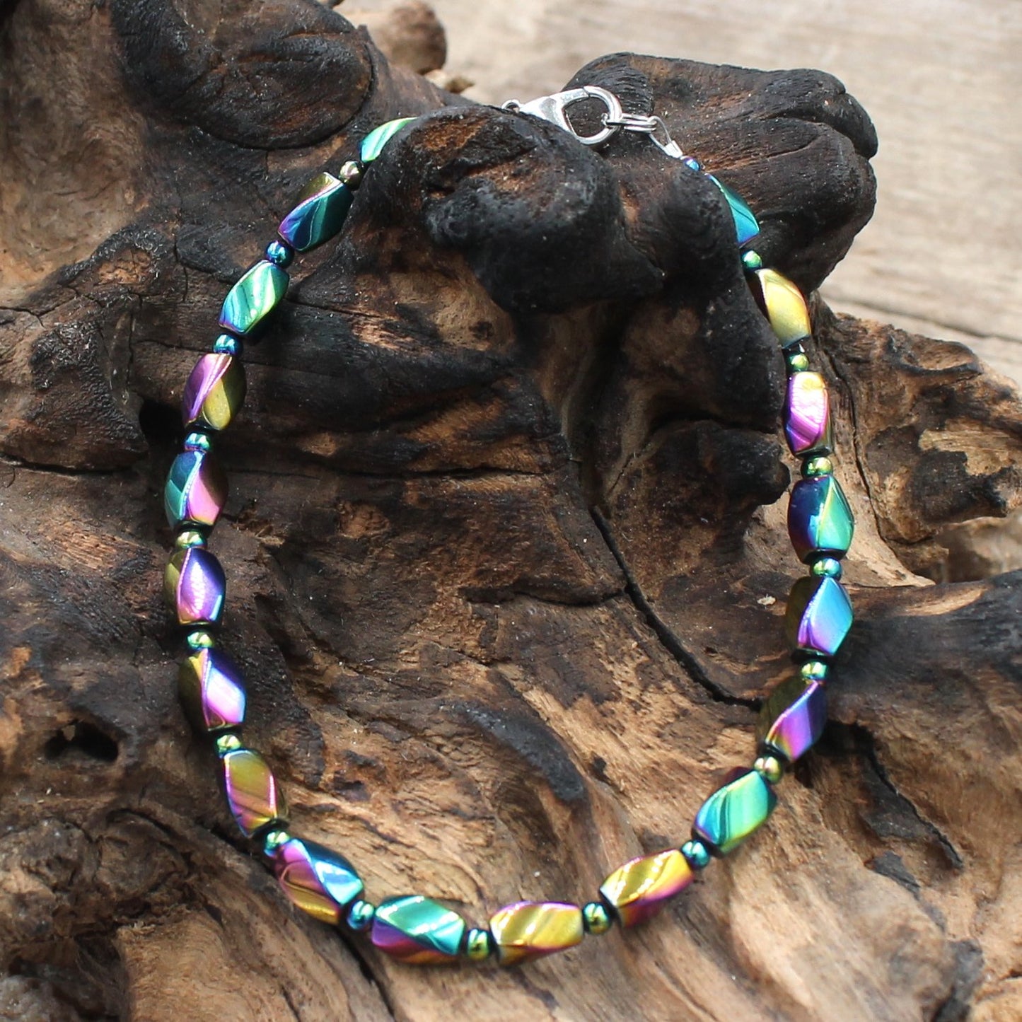 BESHEEK Magnetic Rainbow Vitrail Hematite Bracelet| Handmade Hypoallergenic Boho Beach Gala Wedding Style Jewelry