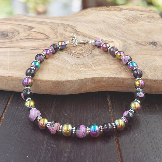 BESHEEK Rainbow Hematite and Calsilica Bracelet| Handmade Hypoallergenic Boho Beach Gala Wedding Style Jewelry