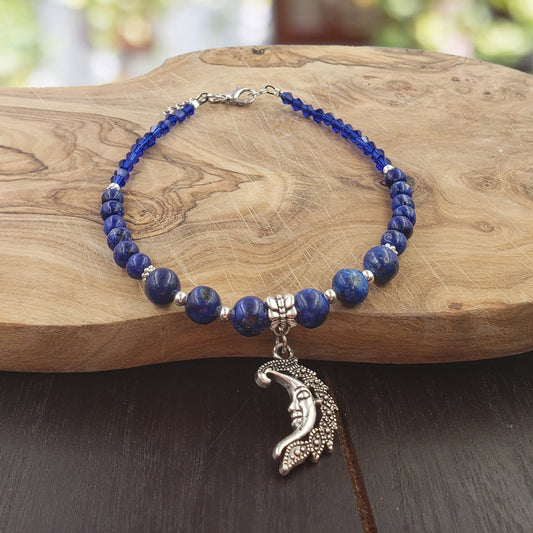 BESHEEK Lapis lazuli Blue moon Bracelet| Handmade Hypoallergenic Boho Beach Gala Wedding Style Jewelry