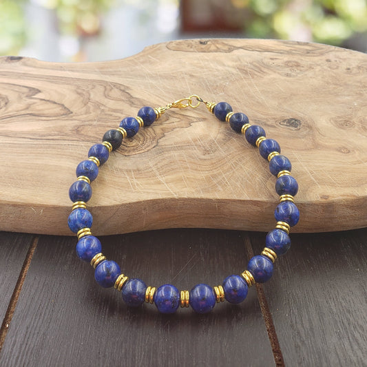 BESHEEK Goldtone Denim Blue Lapis lazuli Bracelet| Handmade Hypoallergenic Boho Beach Gala Wedding Style Jewelry
