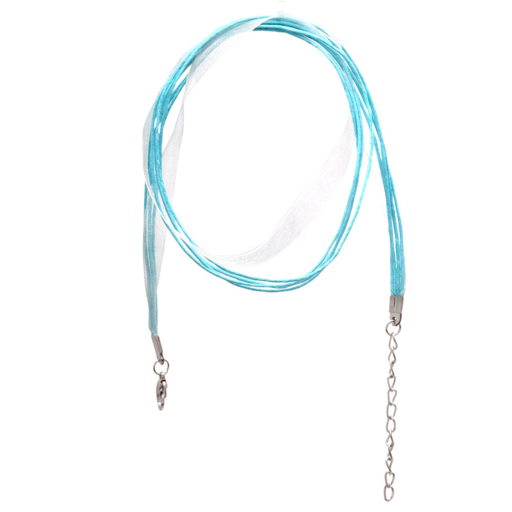Colorful and durable Light Sky Blue Organza and Leather Pendant Necklace Cord (Set of 2)