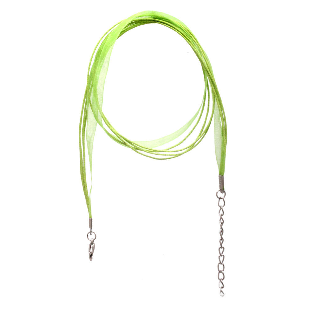 Colorful and durable Bright Lime Green Organza and Leather Pendant Necklace Cord (Set of 2)