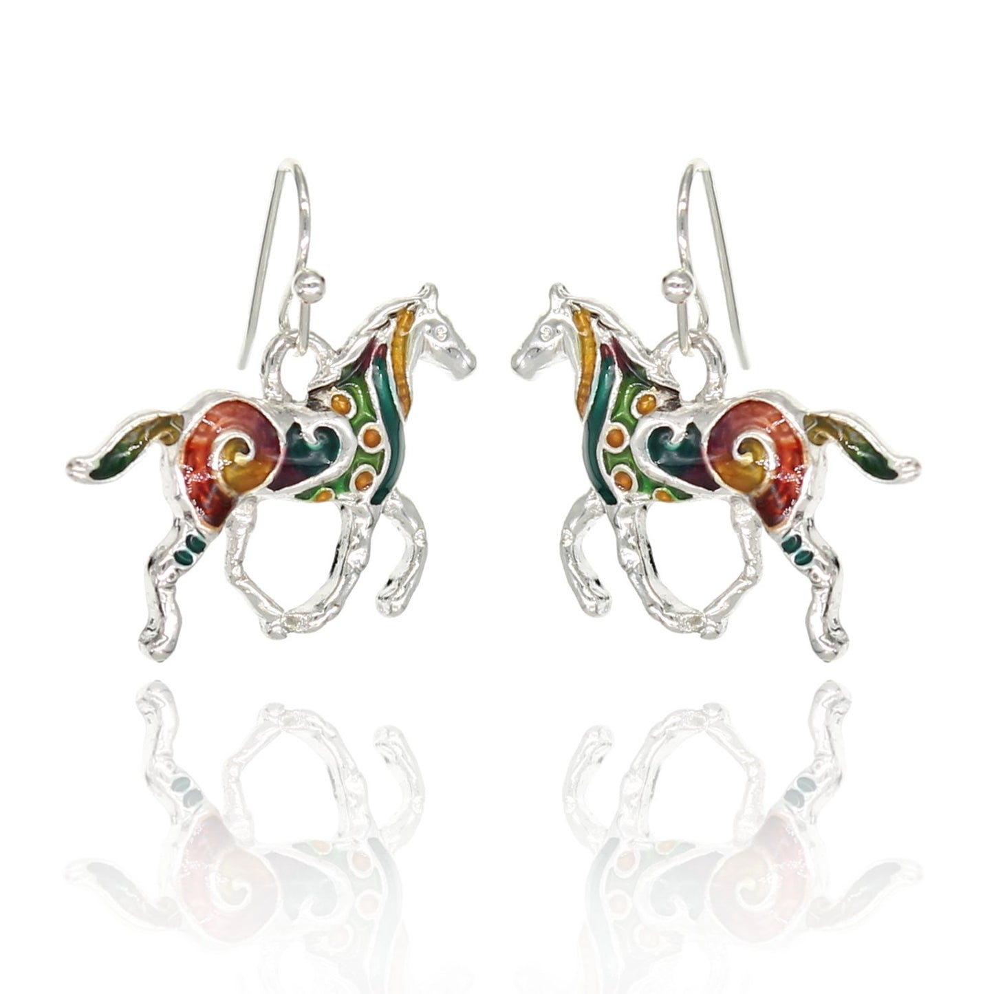 BESHEEK Handmade Silvertone Mosaic Horses Earrings | Handmade Hypoallergenic Boho Beach Gala Wedding Style Fashion Earrings