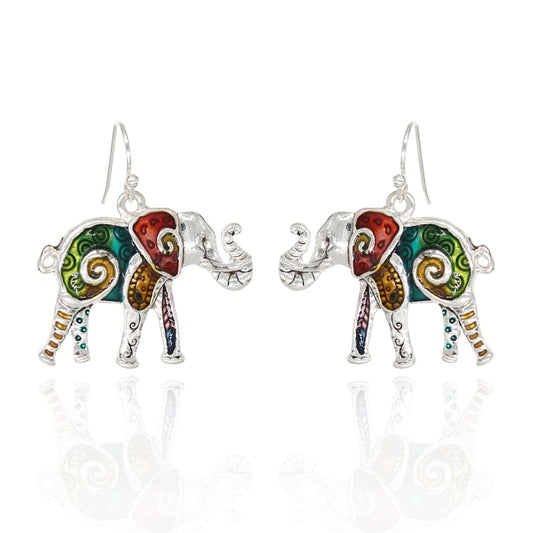 BESHEEK Handmade Mosaic Elephant Fashion Earrings | Handmade Hypoallergenic Boho Beach Gala Wedding Style Fashion Earrings