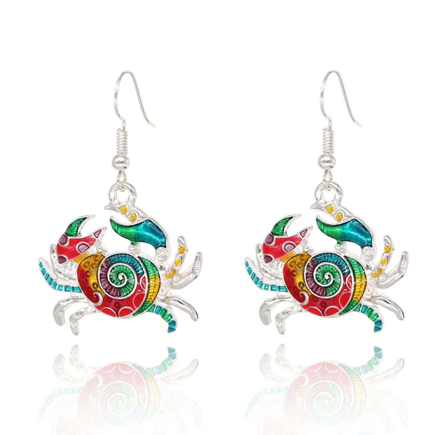 BESHEEK Handmade Silvertone Mosaic Ocean Crab Fashion Earrings | Handmade Hypoallergenic Boho Beach Gala Wedding Style Fashion Earrings