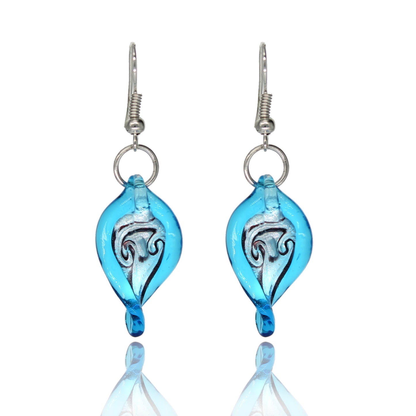 BESHEEK Italian-inspired Handmade Glass Aqua Blue Leaf Earrings | Hypoallergenic Boho Beach Gala Wedding Style Fashion Earrings