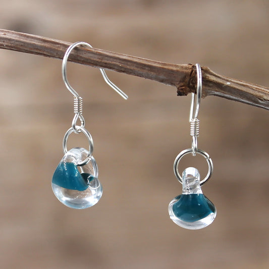 BESHEEK Sterling Silver Teal Blue Water Droplet Glass Earrings | Hypoallergenic Boho Beach Gala Wedding Style Fashion Earrings