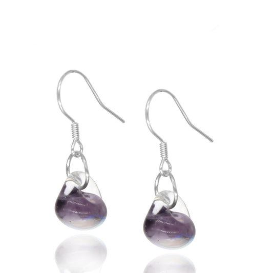 BESHEEK Sterling Silver Purple Luster Water Droplet Glass Earrings | Hypoallergenic Boho Beach Gala Wedding Style Fashion Earrings