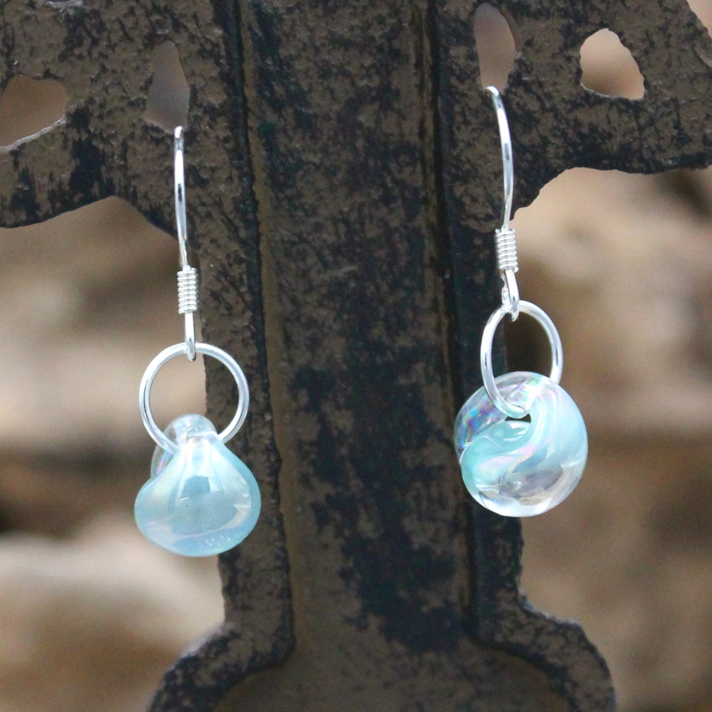 BESHEEK Sterling Silver Brillant Blue Bubbles Water Droplet Glass Earrings | Hypoallergenic Boho Beach Gala Wedding Style Fashion Earrings