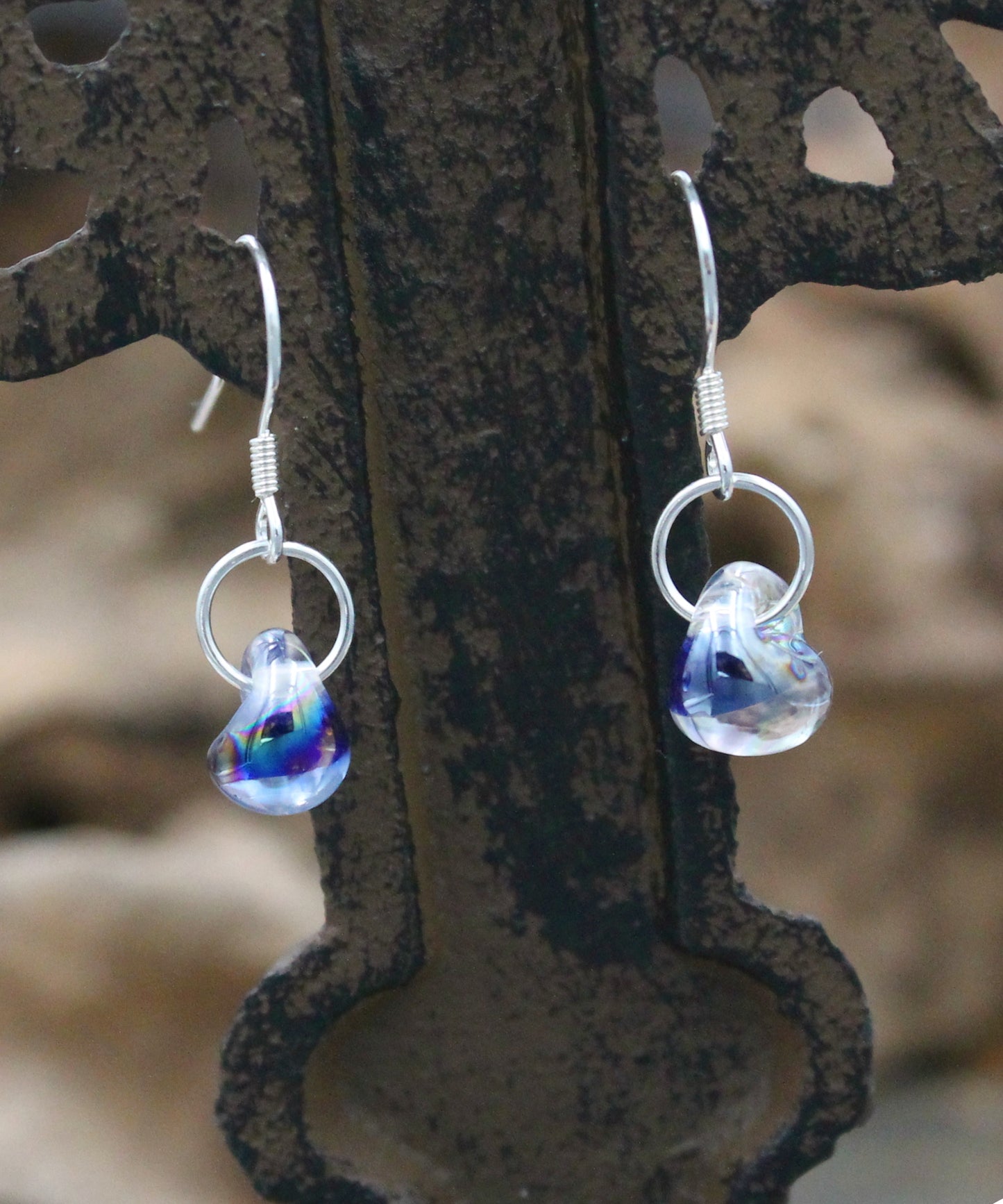 BESHEEK Sterling Silver Circus Blue Water Droplet Glass Earrings | Hypoallergenic Boho Beach Gala Wedding Style Fashion Earrings