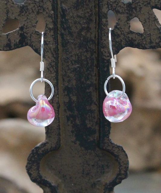 BESHEEK Sterling Silver Barbie Pink Frosted Water Droplet Glass Earrings | Hypoallergenic Boho Beach Gala Wedding Style Fashion Earrings
