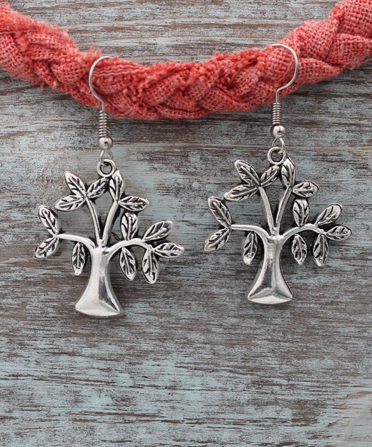 BESHEEK Antique Silvertone Olive Tree Dangle Earrings | Hypoallergenic Boho Beach Gala Wedding Style Fashion Earrings