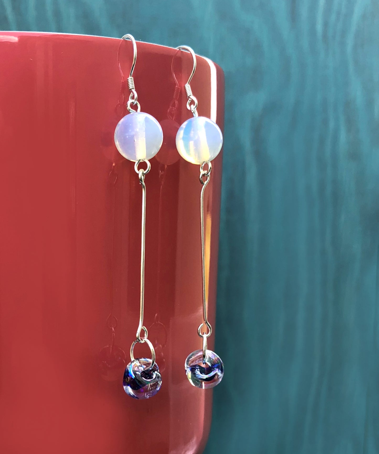 BESHEEK Sterling Silver & Moonstone Circus Blue Water Drop Earrings | Hypoallergenic Boho Beach Gala Wedding Style Fashion Earrings