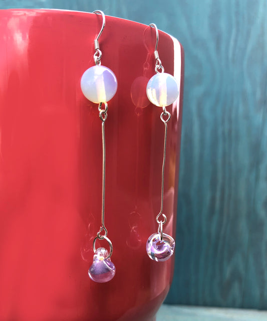 BESHEEK Sterling Silver & Moonstone Luster Purple Water Drop Earrings | Hypoallergenic Boho Beach Gala Wedding Style Fashion Earrings