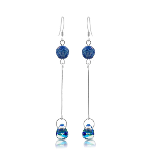BESHEEK Sterling Silver & Blue Calsilica Stone with Blue Water Drop Earrings | Hypoallergenic Boho Beach Gala Wedding Style Fashion Earrings