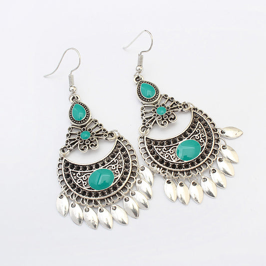 BESHEEK Silvertone Blue Dangle Earrings | Hypoallergenic Boho Beach Gala Wedding Style Fashion Earrings