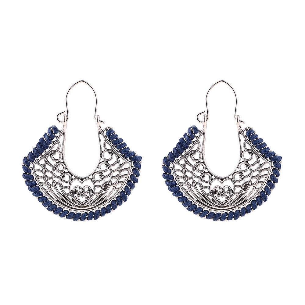 BESHEEK Blue and Silvertone Openwork Abstract Heart Latch Earrings | Hypoallergenic Boho Beach Gala Wedding Style Fashion Earrings