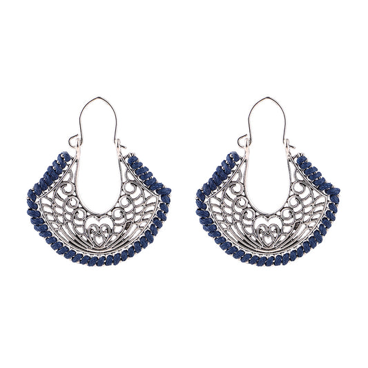 BESHEEK Blue and Silvertone Openwork Abstract Heart Latch Earrings | Hypoallergenic Boho Beach Gala Wedding Style Fashion Earrings