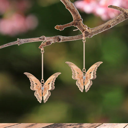 BESHEEK Goldtone and Rhinestone Butterfly Drop Earrings | Handmade Hypoallergenic Boho Beach Gala Wedding Style Fashion Earrings