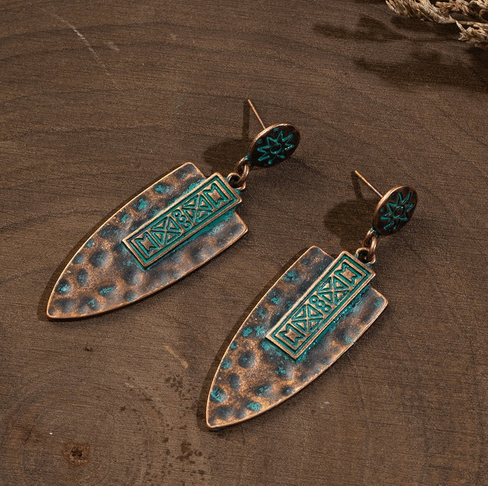 BESHEEK Copper Shield Ethnic Earrings | Hypoallergenic Boho Beach Gala Wedding Style Fashion Earrings