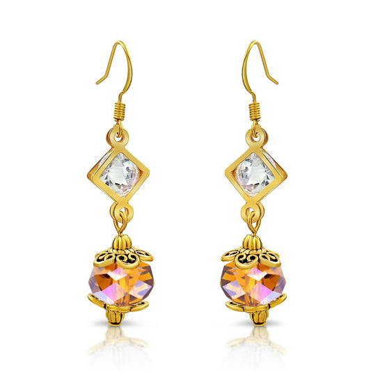 BESHEEK Goldtone Diamond and Topaz Crystal Dangle Earrings | Handmade Hypoallergenic Boho Beach Gala Wedding Style Fashion Earrings