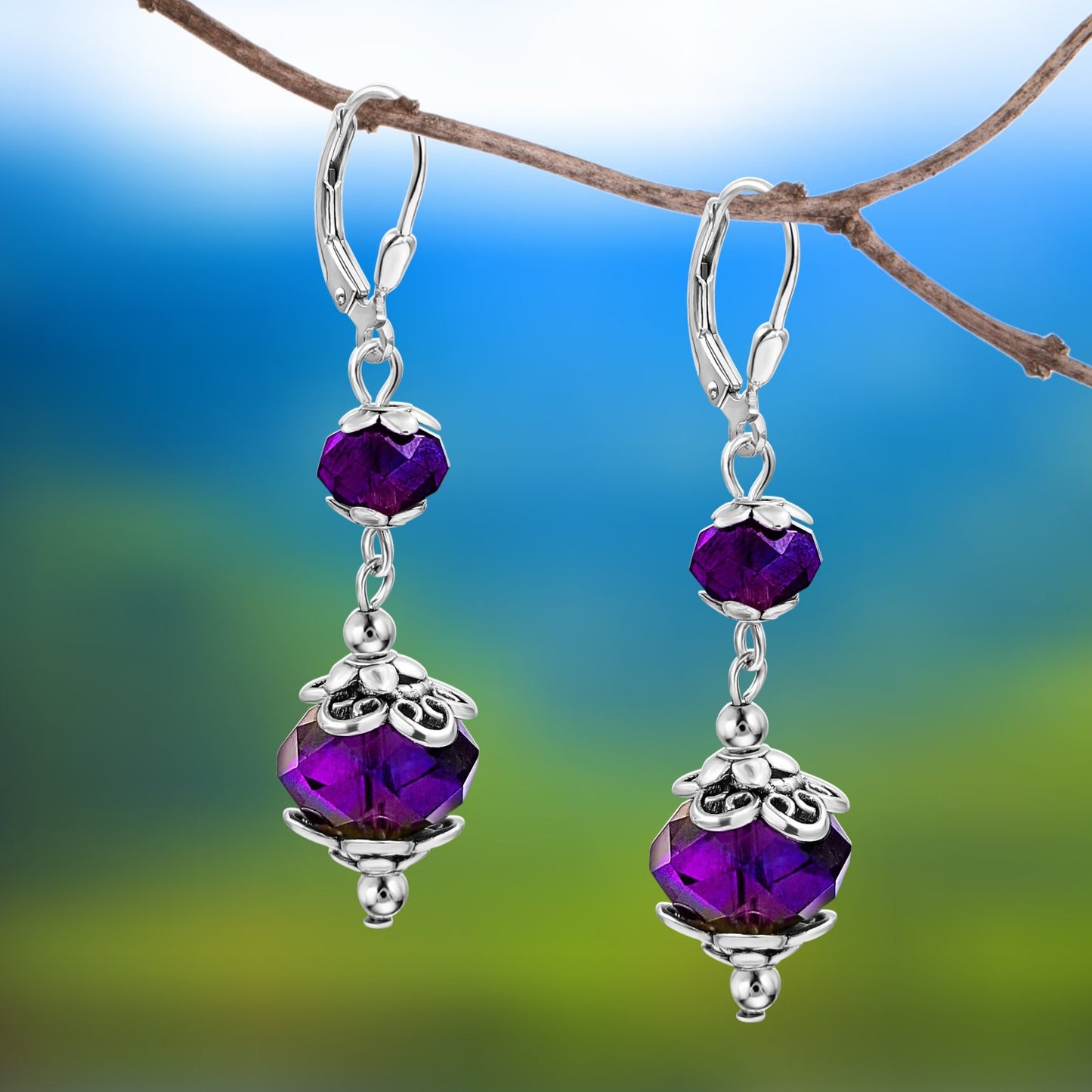 BESHEEK Stainless Steel Luster Purple Crystal Earrings | Handmade Hypoallergenic Boho Beach Gala Wedding Style Fashion Earrings