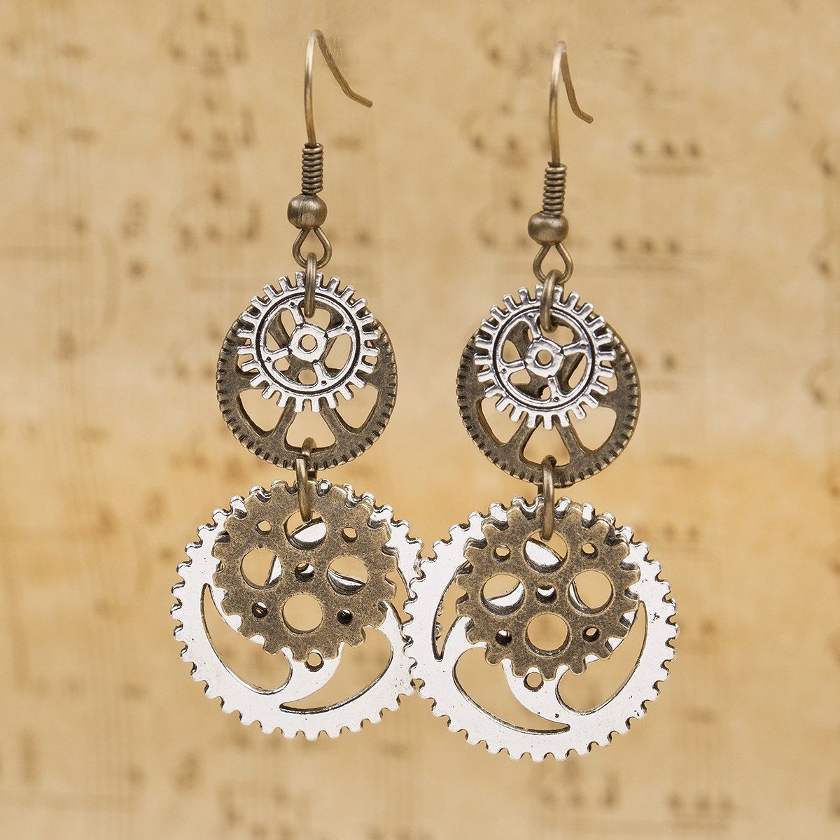 BESHEEK Handmade Steampunk Earrings Antique Bronze Gear | Handmade Hypoallergenic Boho Beach Gala Wedding Style Fashion Earrings